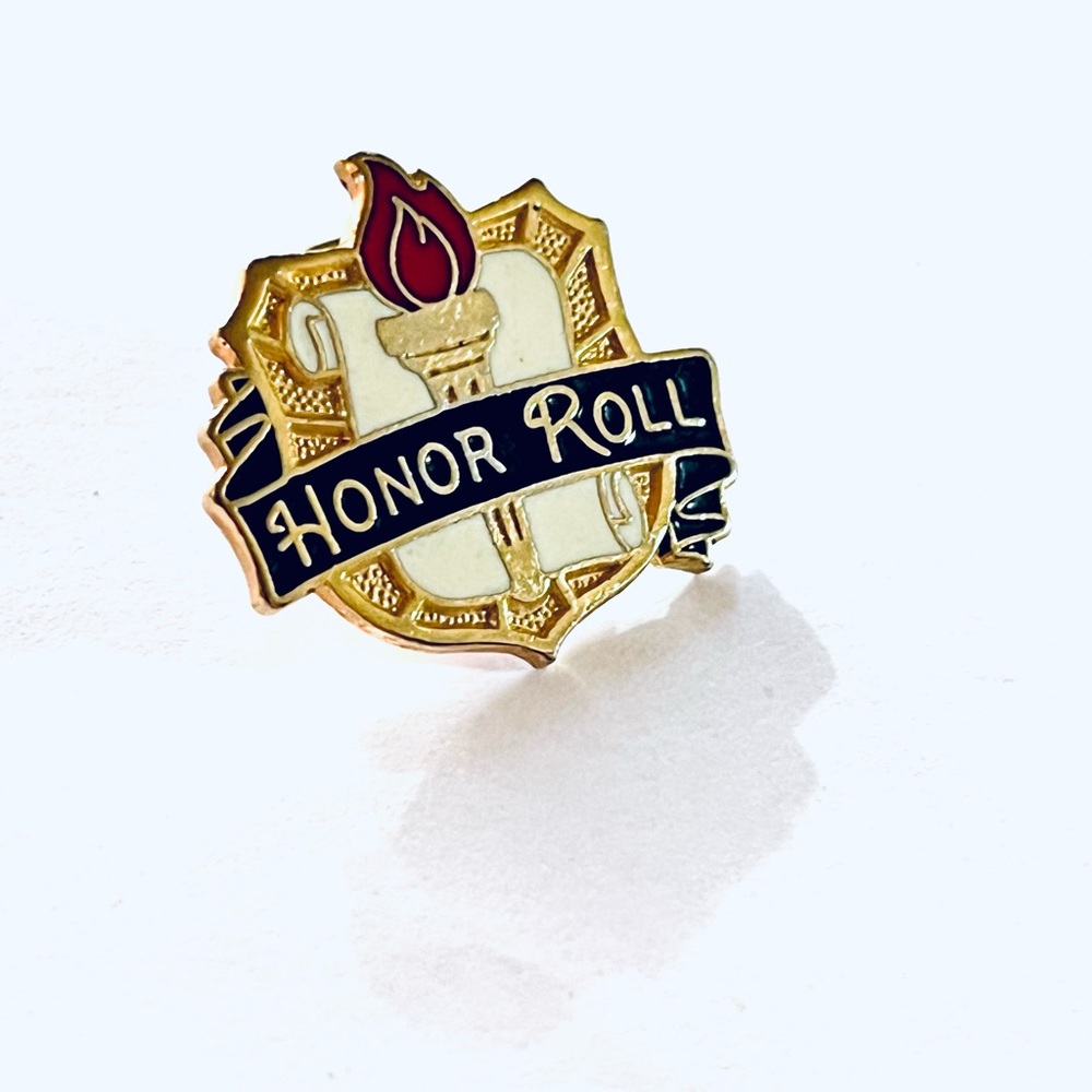 Honor Roll Enamel Shield Pin - Gold, Black, Red